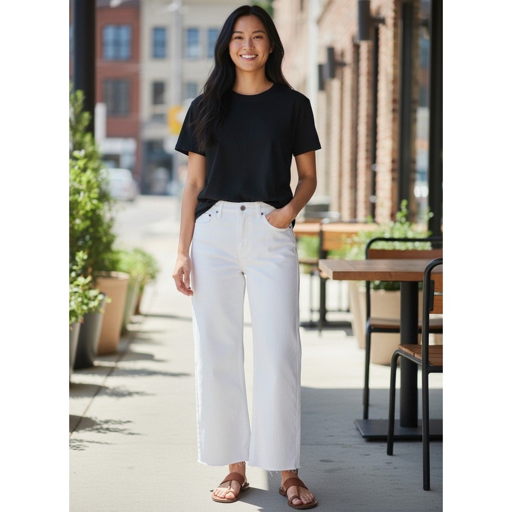 J.Crew 96 Slim Wide Jean Women 31‎ White High Rise Raw Hem Minimalist Coastal